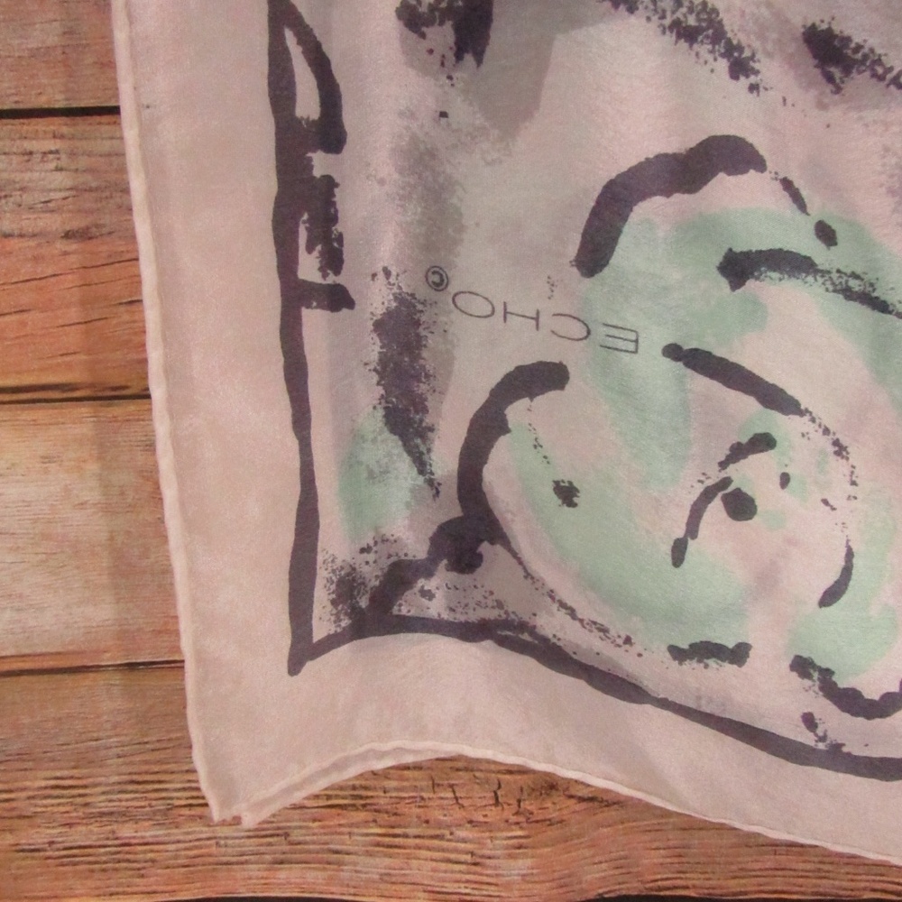ECHO White/Mint Green/Gray Silk Scarf 31" x 31" - Picture 8 of 13